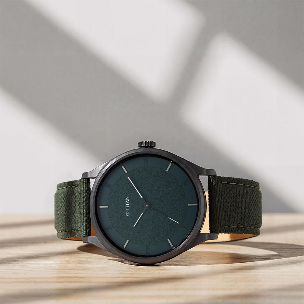 Titan Workwear Quartz Analog Hunter Green Dial Olive Green Leather Strap Watch for Men