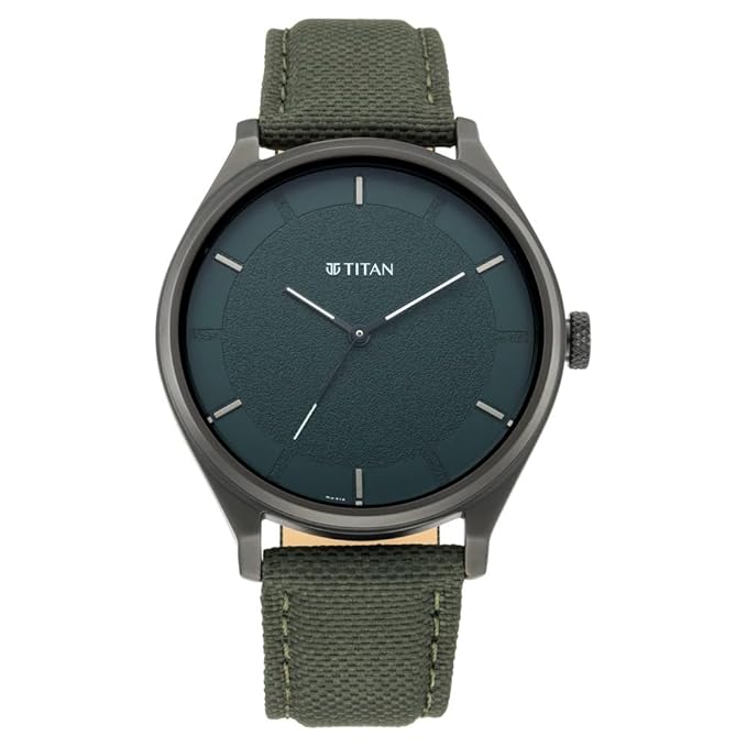 Titan Workwear Quartz Analog Hunter Green Dial Olive Green Leather Strap Watch for Men
