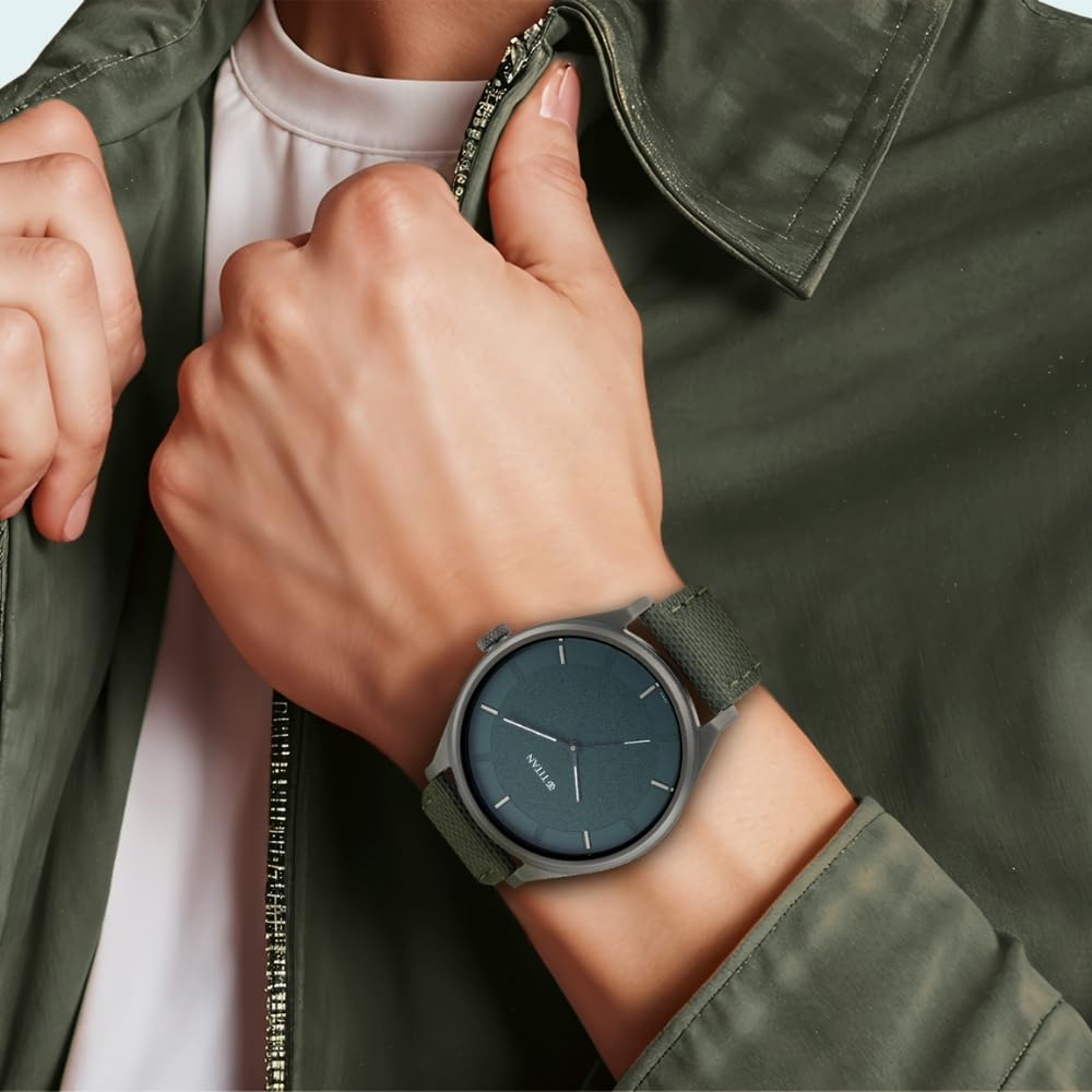 Titan Workwear Quartz Analog Hunter Green Dial Olive Green Leather Strap Watch for Men