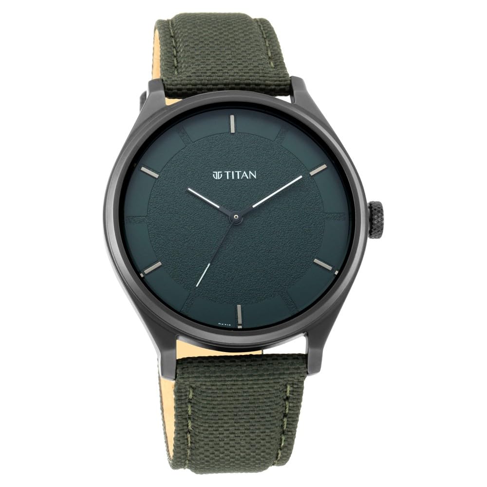 Titan Workwear Quartz Analog Hunter Green Dial Olive Green Leather Strap Watch for Men