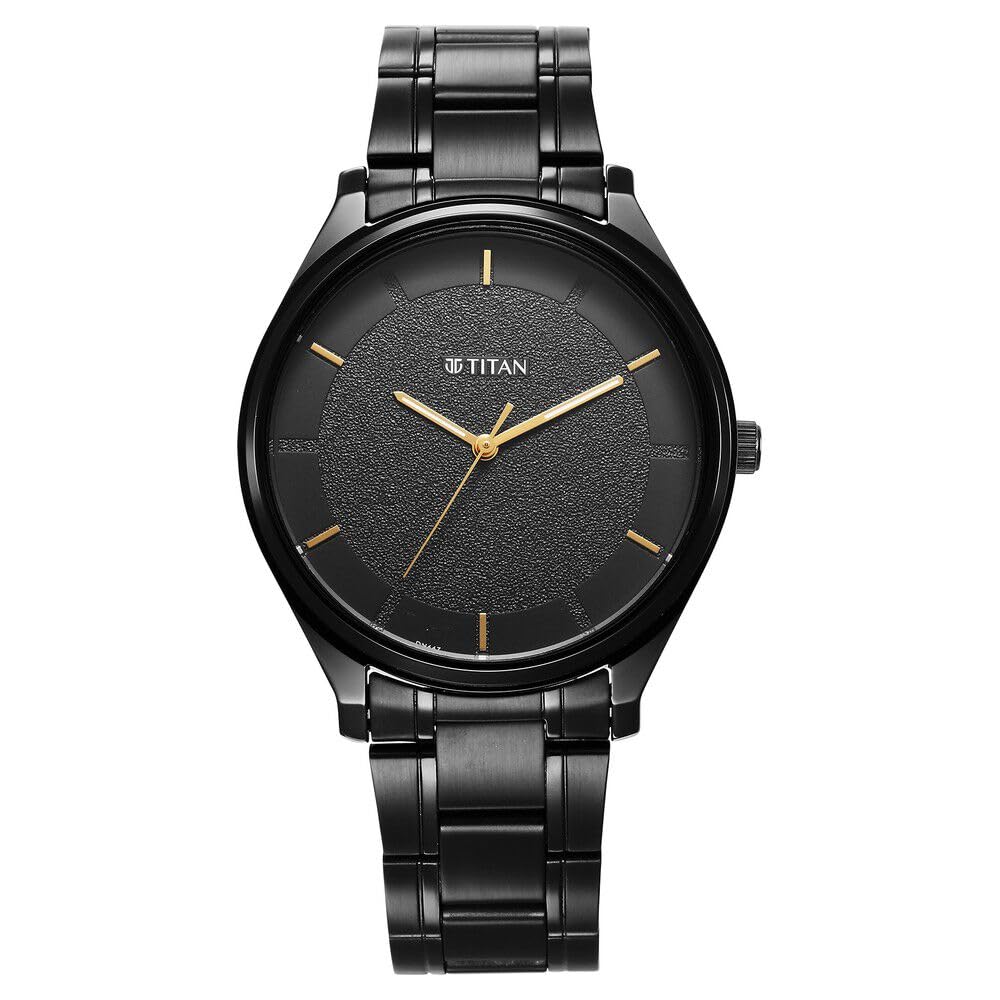 Titan Quartz Analog Black Dial Black Metal Strap Watch for Men