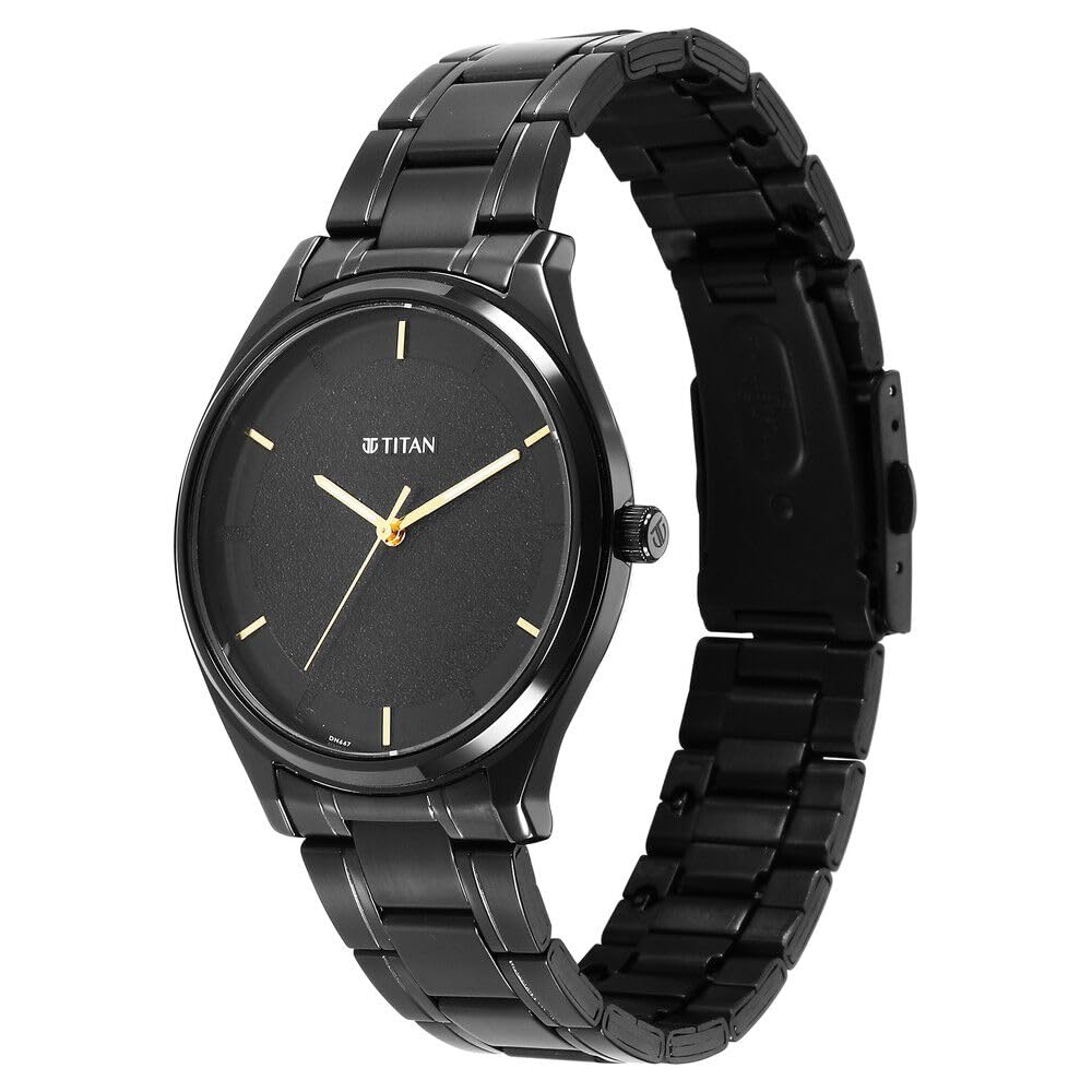Titan Quartz Analog Black Dial Black Metal Strap Watch for Men