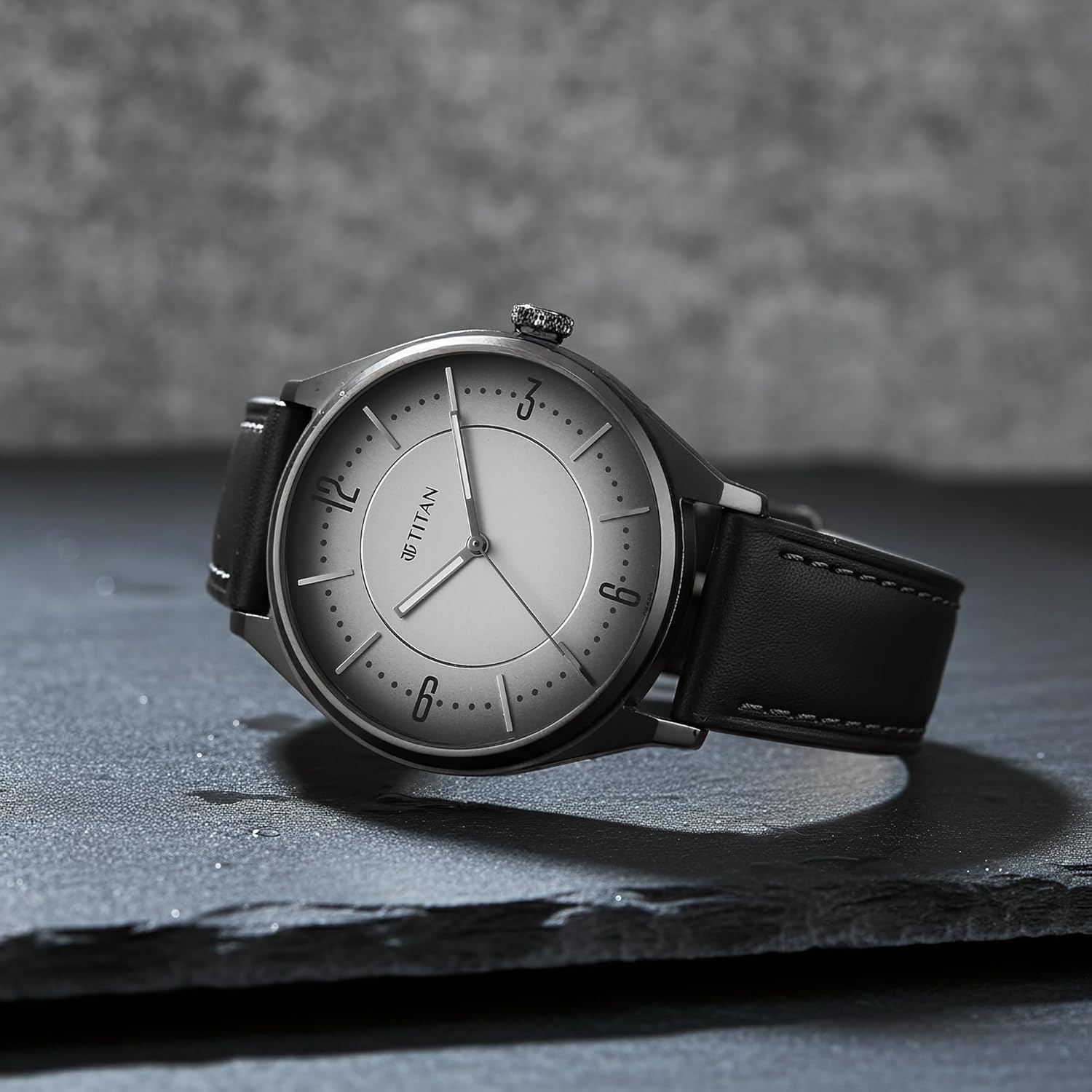 Titan Neo Basics II Quartz Gray Round Dial Men's Watch | Genuine Leather Strap Material | Watches for Men Analog