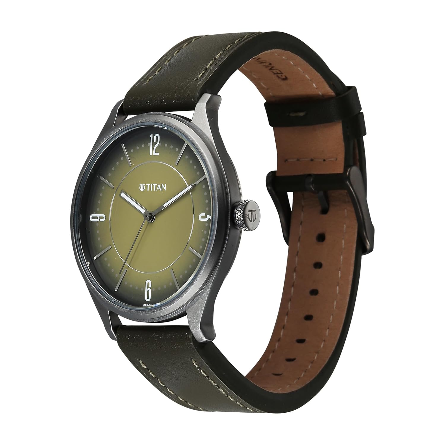 Titan Neo Basics II Quartz Green Round Dial Men's Watch | Genuine Leather Strap Material | Watches for Men Analog