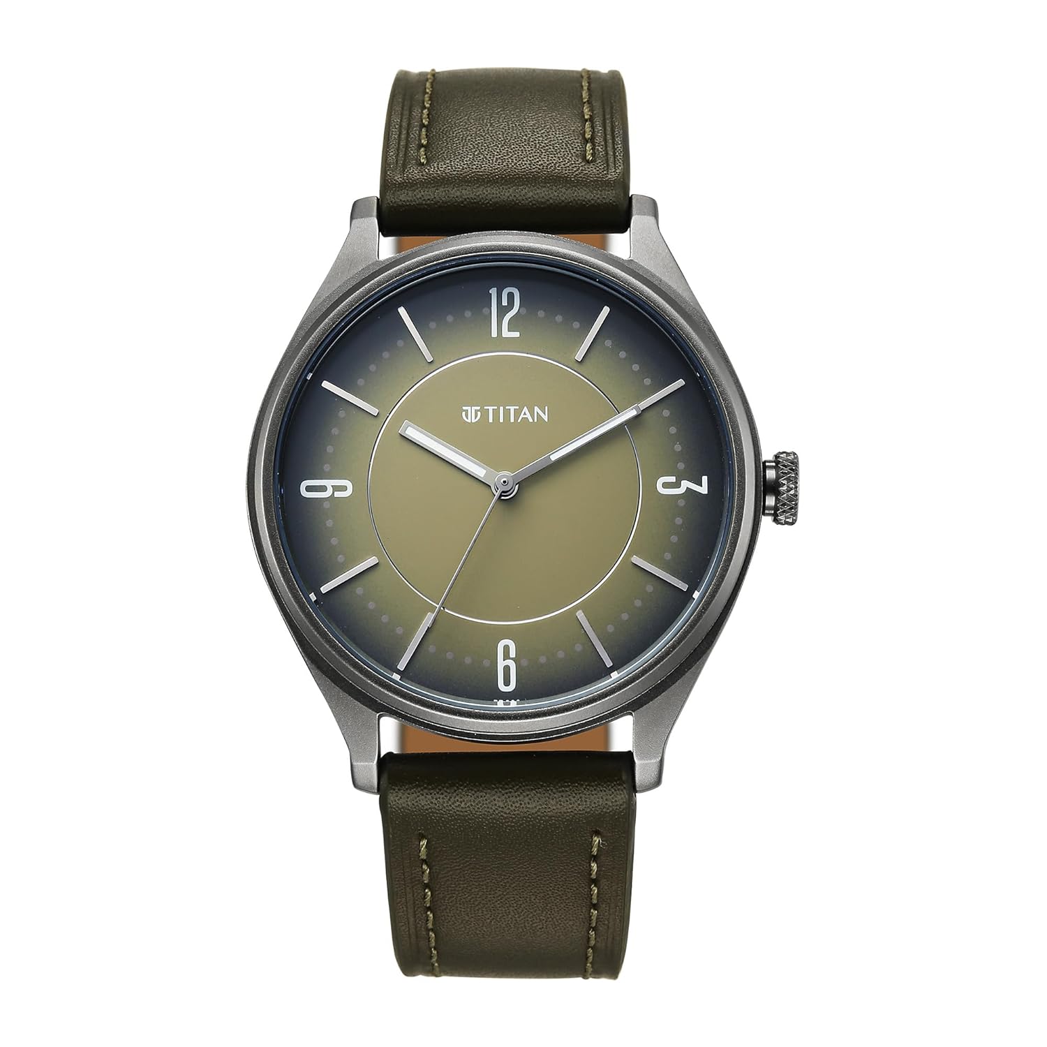 Titan Neo Basics II Quartz Green Round Dial Men's Watch | Genuine Leather Strap Material | Watches for Men Analog