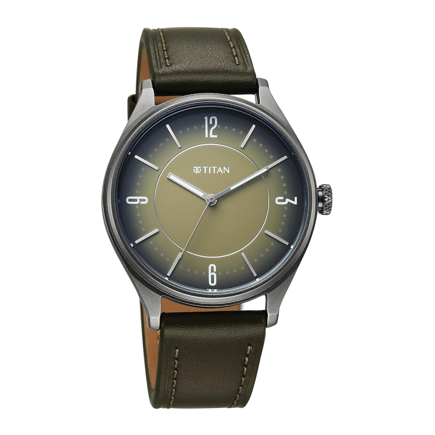 Titan Neo Basics II Quartz Green Round Dial Men's Watch | Genuine Leather Strap Material | Watches for Men Analog