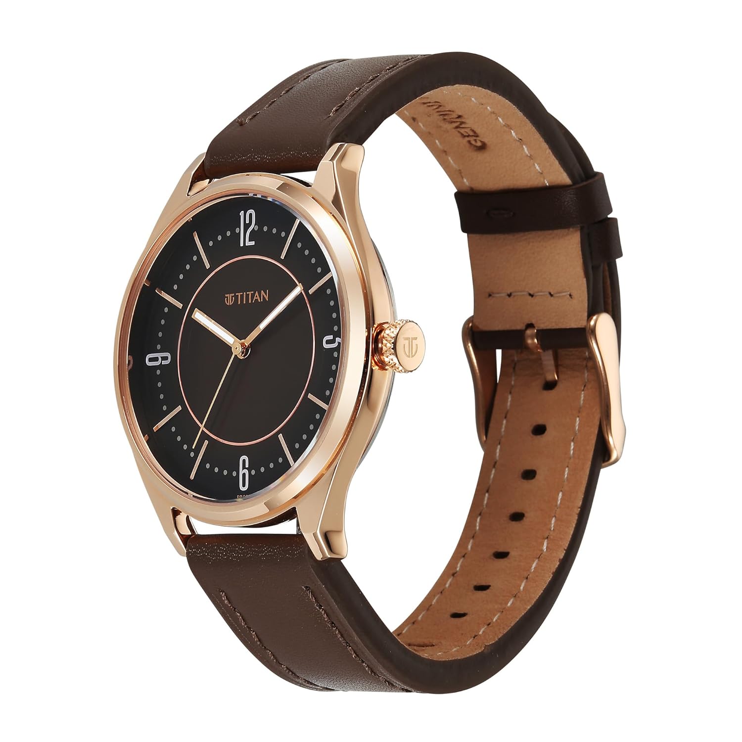 Titan Neo Basics II Quartz Brown Round Dial Men's Watch | Genuine Leather Strap Material | Watches for Men Analog