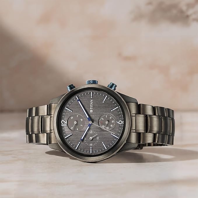Titan Neo Splash Quartz Multifunction Anthracite Dial Anthracite Stainless Steel Strap Watch for Men