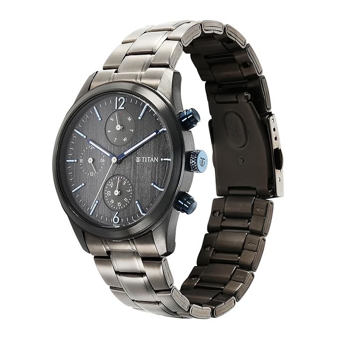 Titan Neo Splash Quartz Multifunction Anthracite Dial Anthracite Stainless Steel Strap Watch for Men