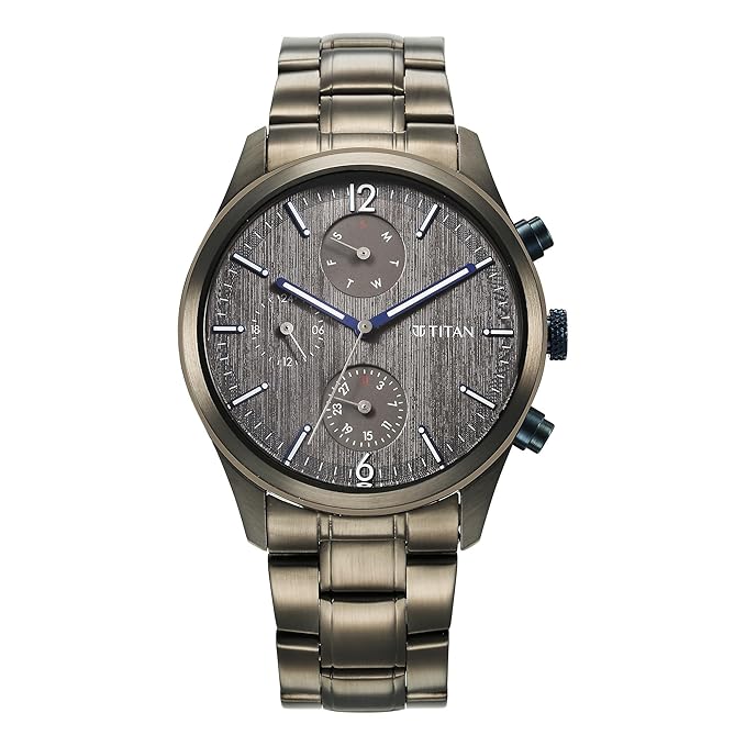 Titan Neo Splash Quartz Multifunction Anthracite Dial Anthracite Stainless Steel Strap Watch for Men