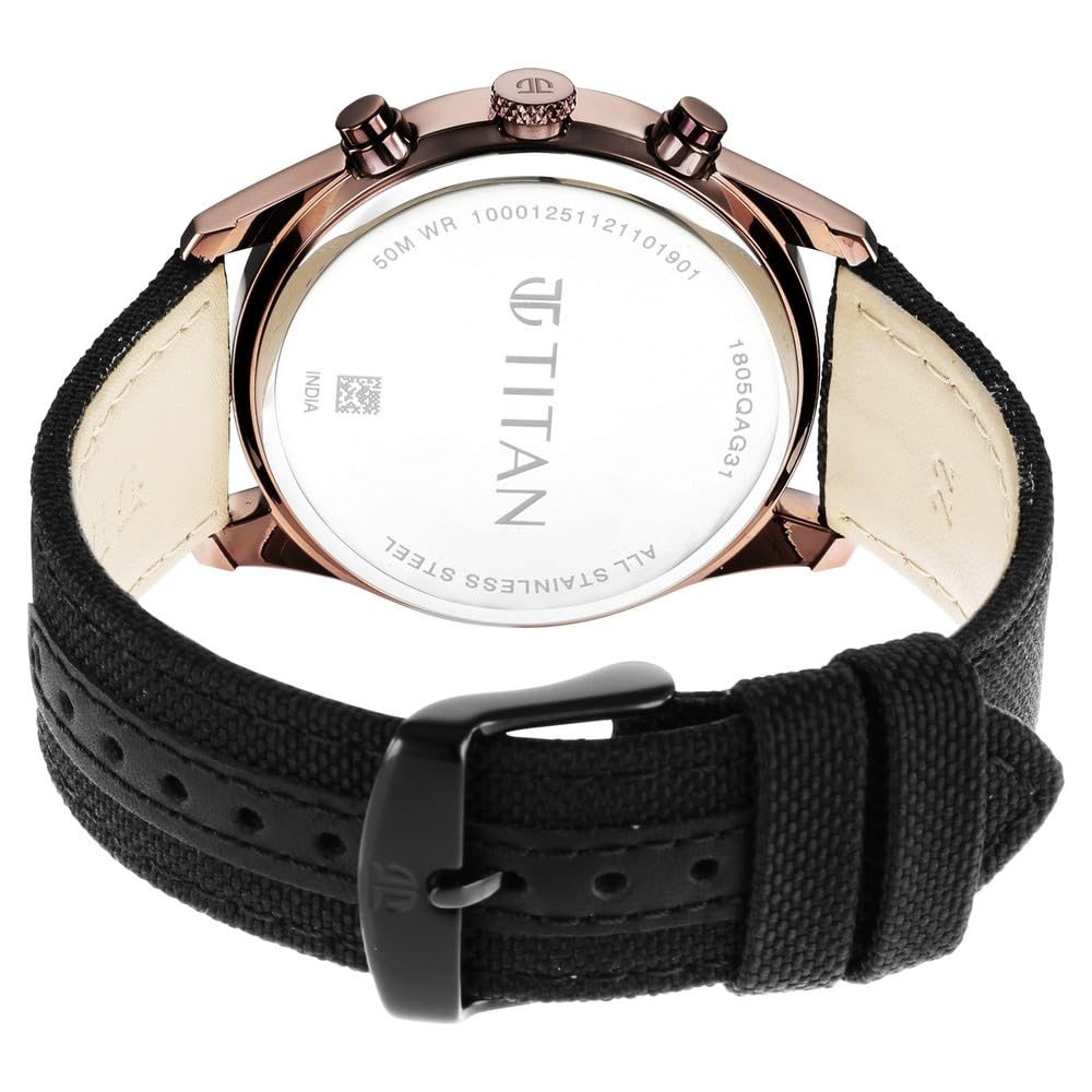 Titan Neo Splash Quartz Multifunction Black Dial Black Leather Strap Watch for Men