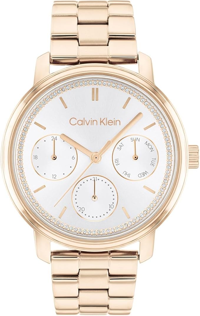 Calvin Klein 25200178 Women's Analogue Quartz Watch with Stainless Steel Strap Light Rose Gold, White Silver, Bracelet