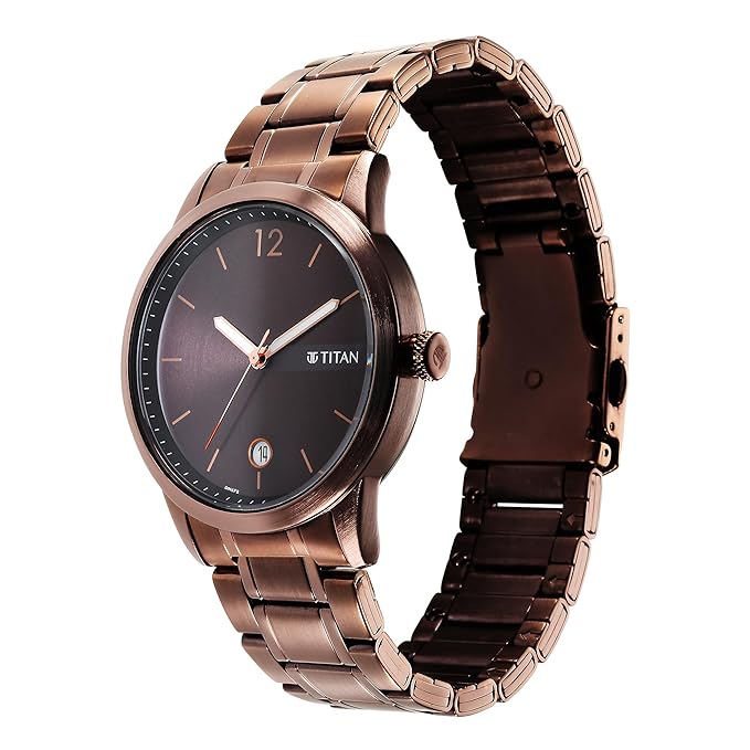 Titan Neo Splash Quartz Analog with Date Brown Dial Metallic Brown Stainless Steel Strap Watch for Men