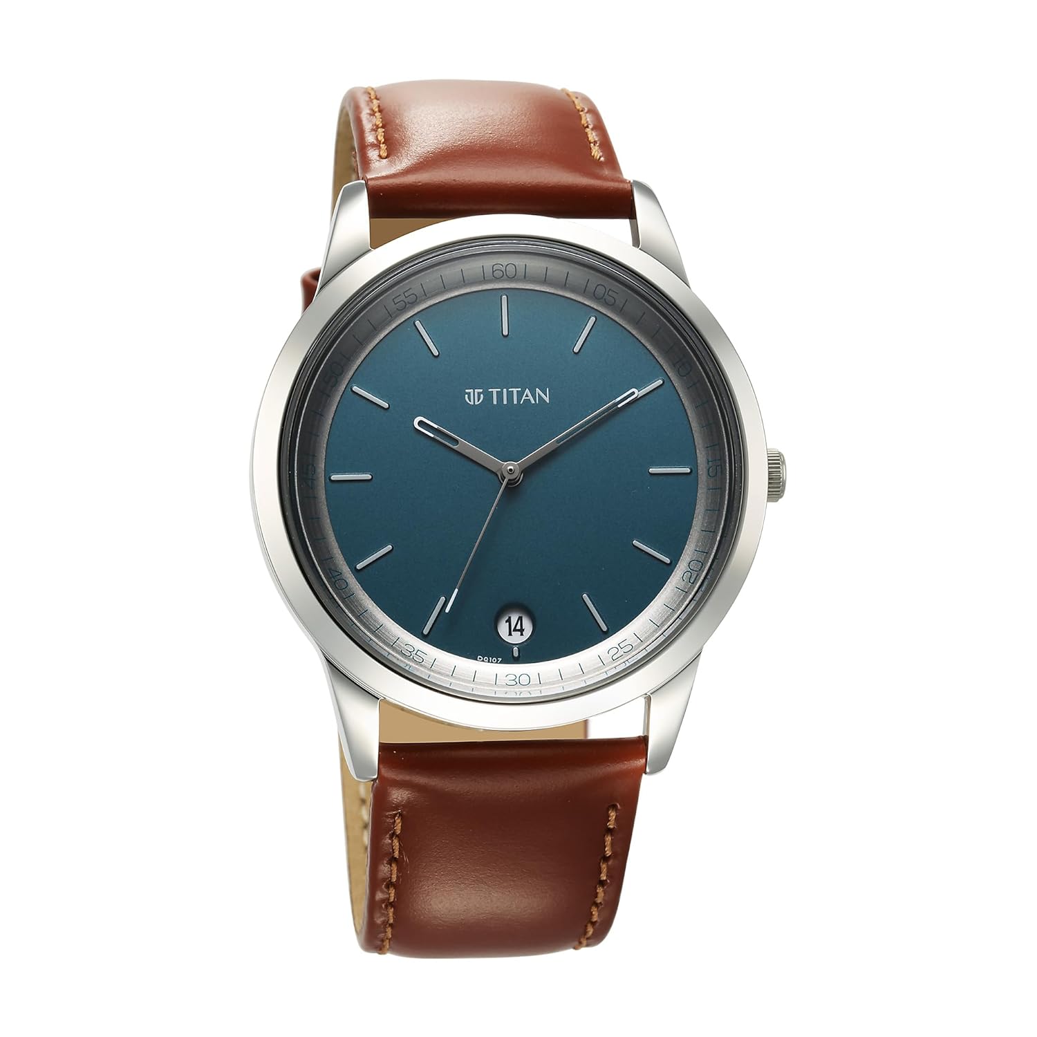 Titan Wrist with Quartz Analog with Date Blue Dial Brown Leather Strap Watch for Men