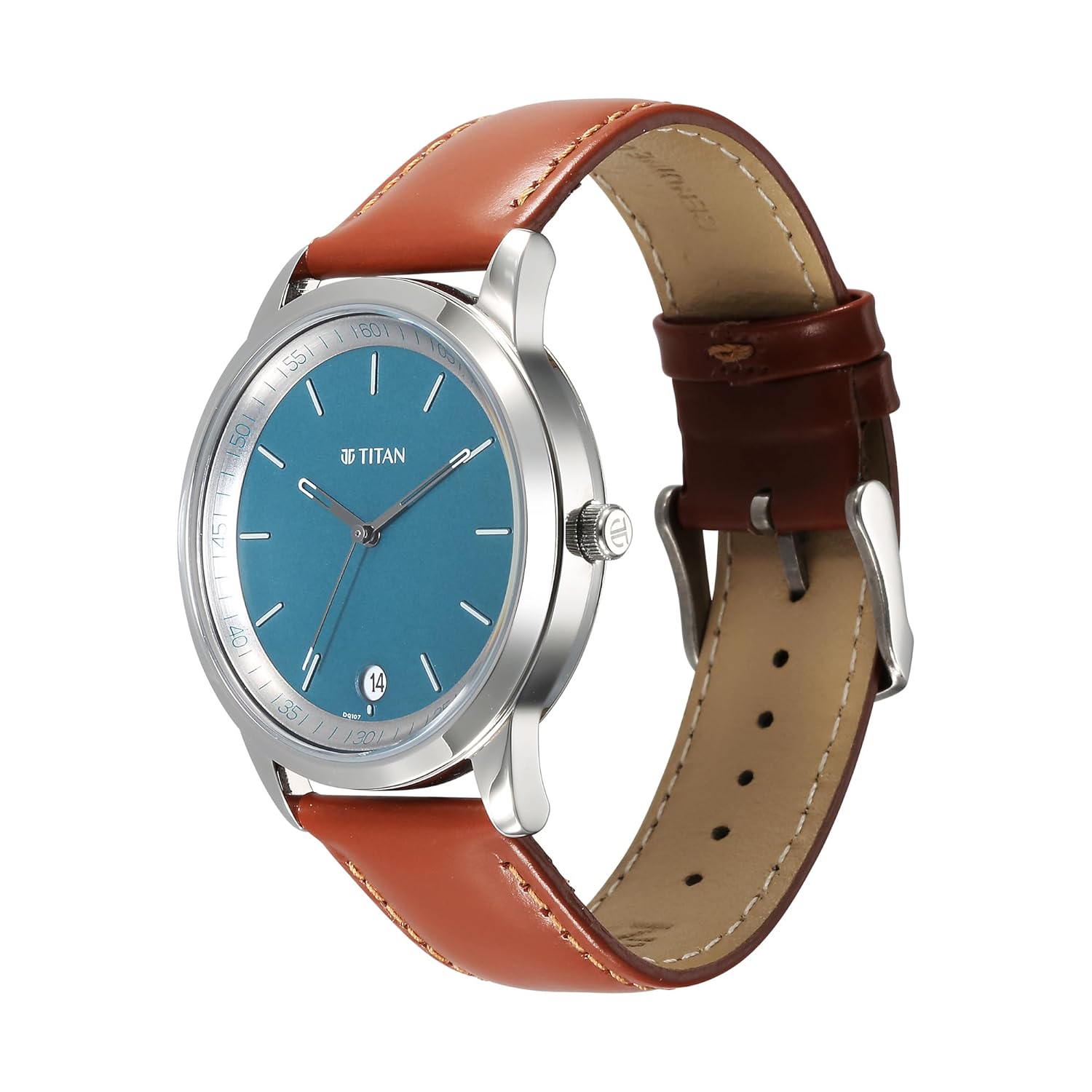 Titan Wrist with Quartz Analog with Date Blue Dial Brown Leather Strap Watch for Men
