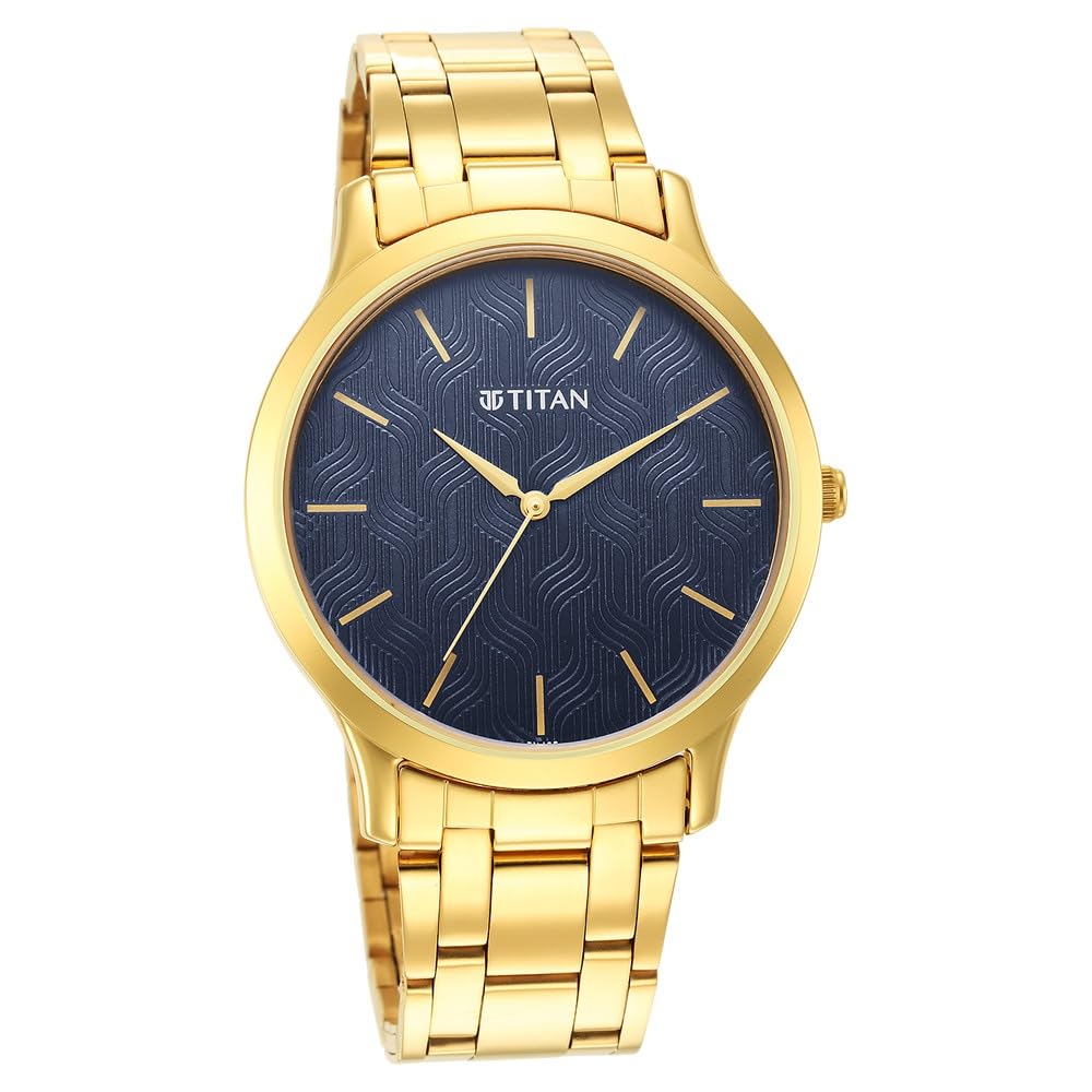 Titan Karishma Quartz Analog Blue Dial Gold Stainless Steel Strap Watch for Men