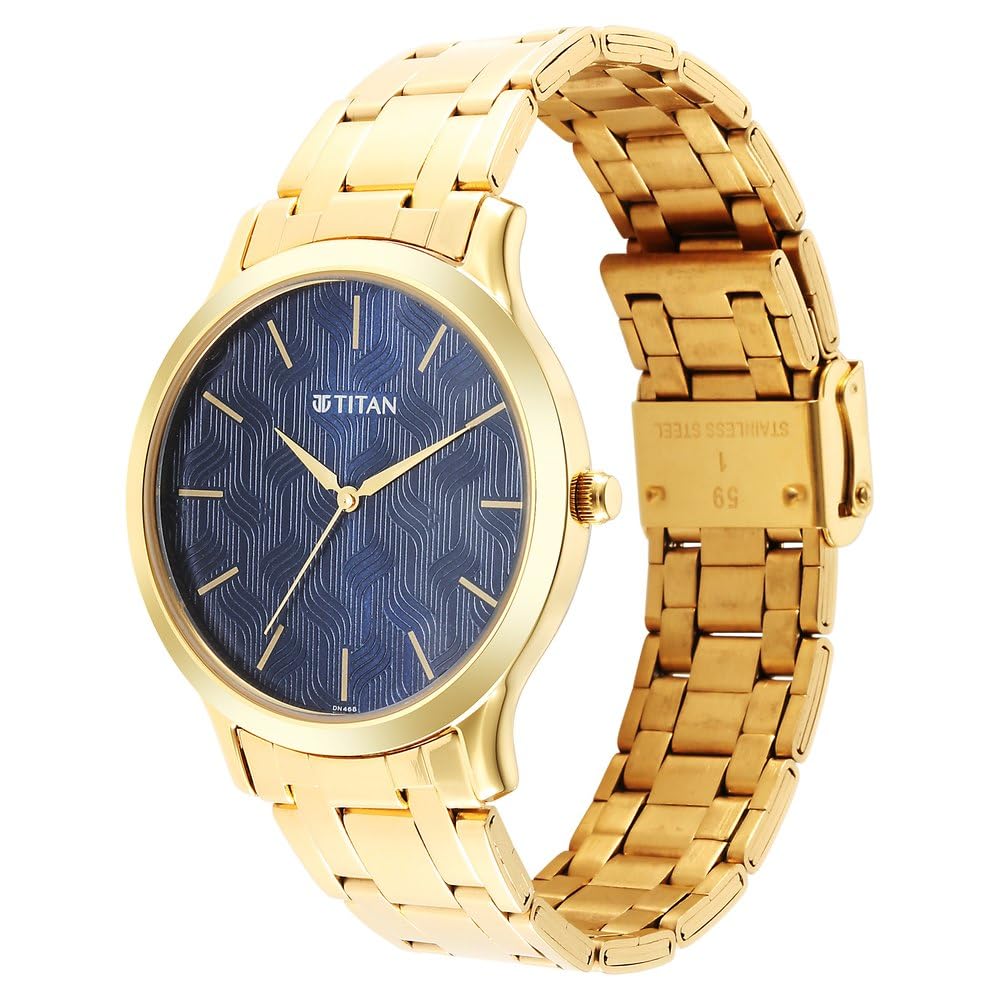Titan Karishma Quartz Analog Blue Dial Gold Stainless Steel Strap Watch for Men