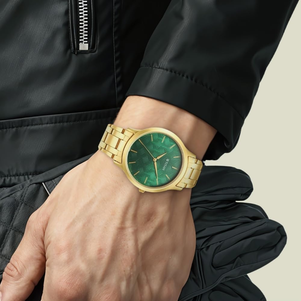 Titan Karishma Radiance Green Dial Analog Stainless Steel Strap Watch for Men