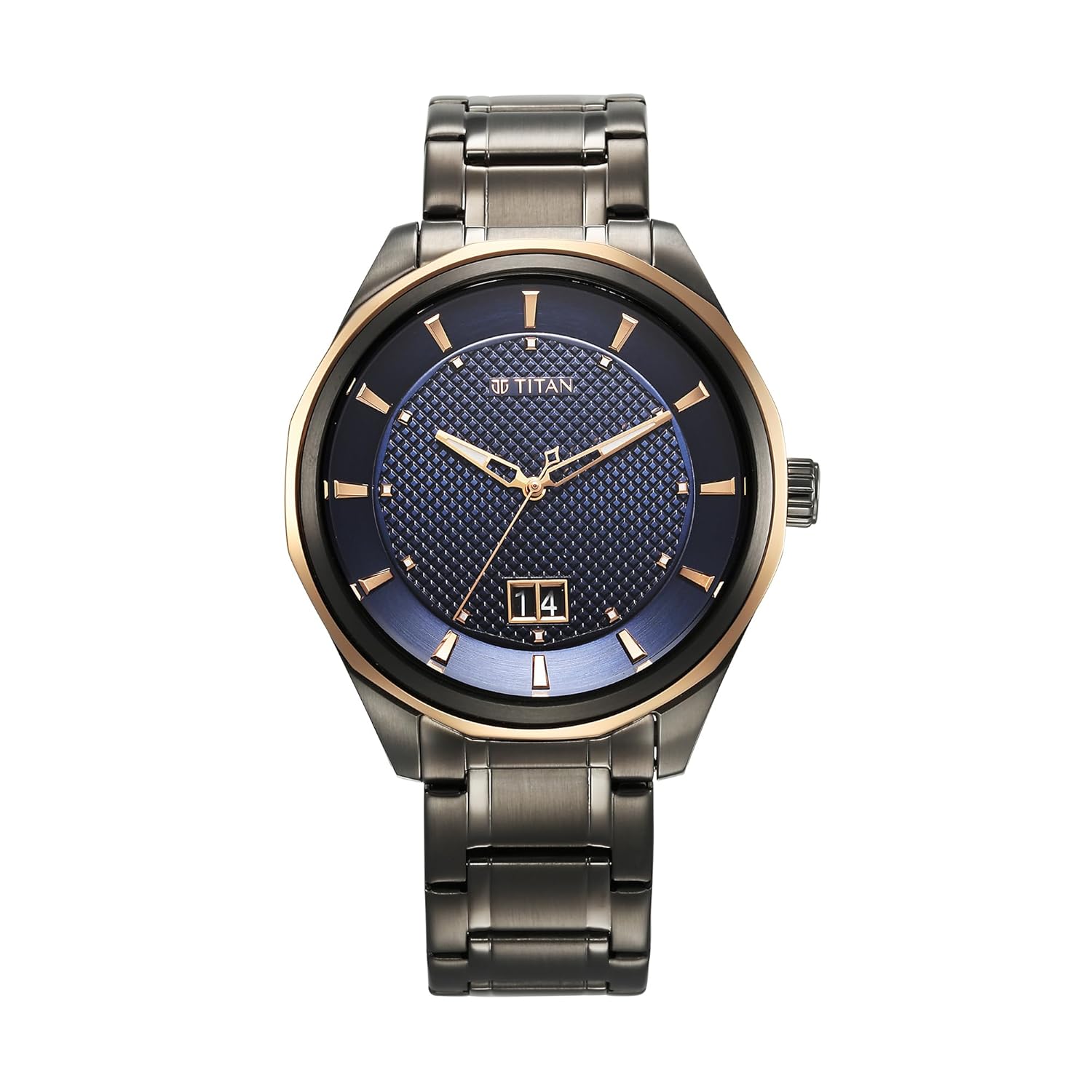 Titan Regalia Opulent Quartz Analog with Date Blue Dial Grey Stainless Steel Strap Watch for Men