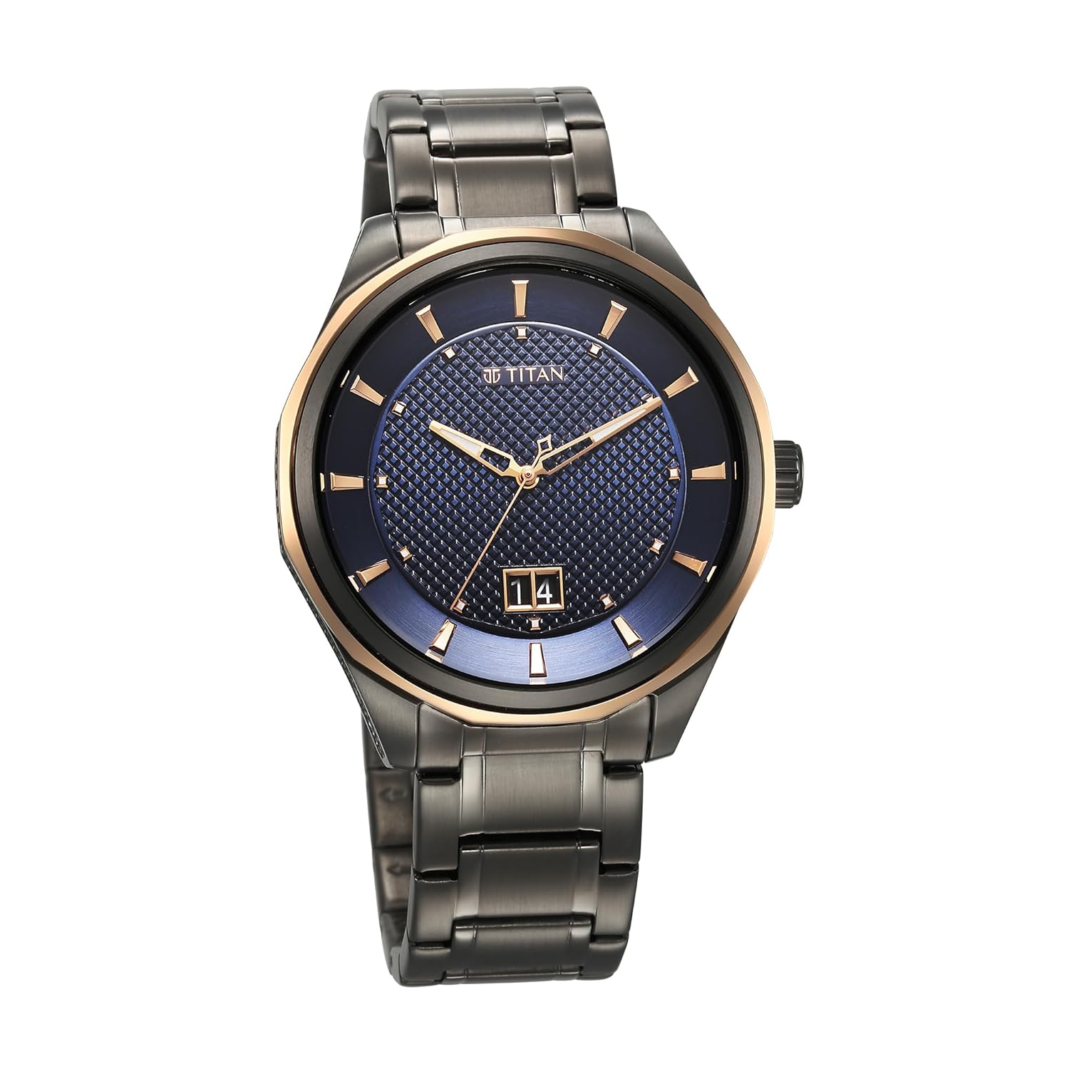 Titan Regalia Opulent Quartz Analog with Date Blue Dial Grey Stainless Steel Strap Watch for Men