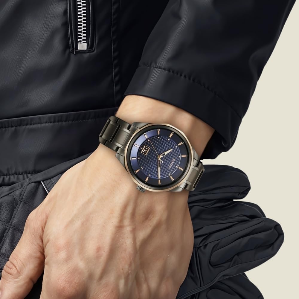 Titan Regalia Opulent Quartz Analog with Date Blue Dial Grey Stainless Steel Strap Watch for Men