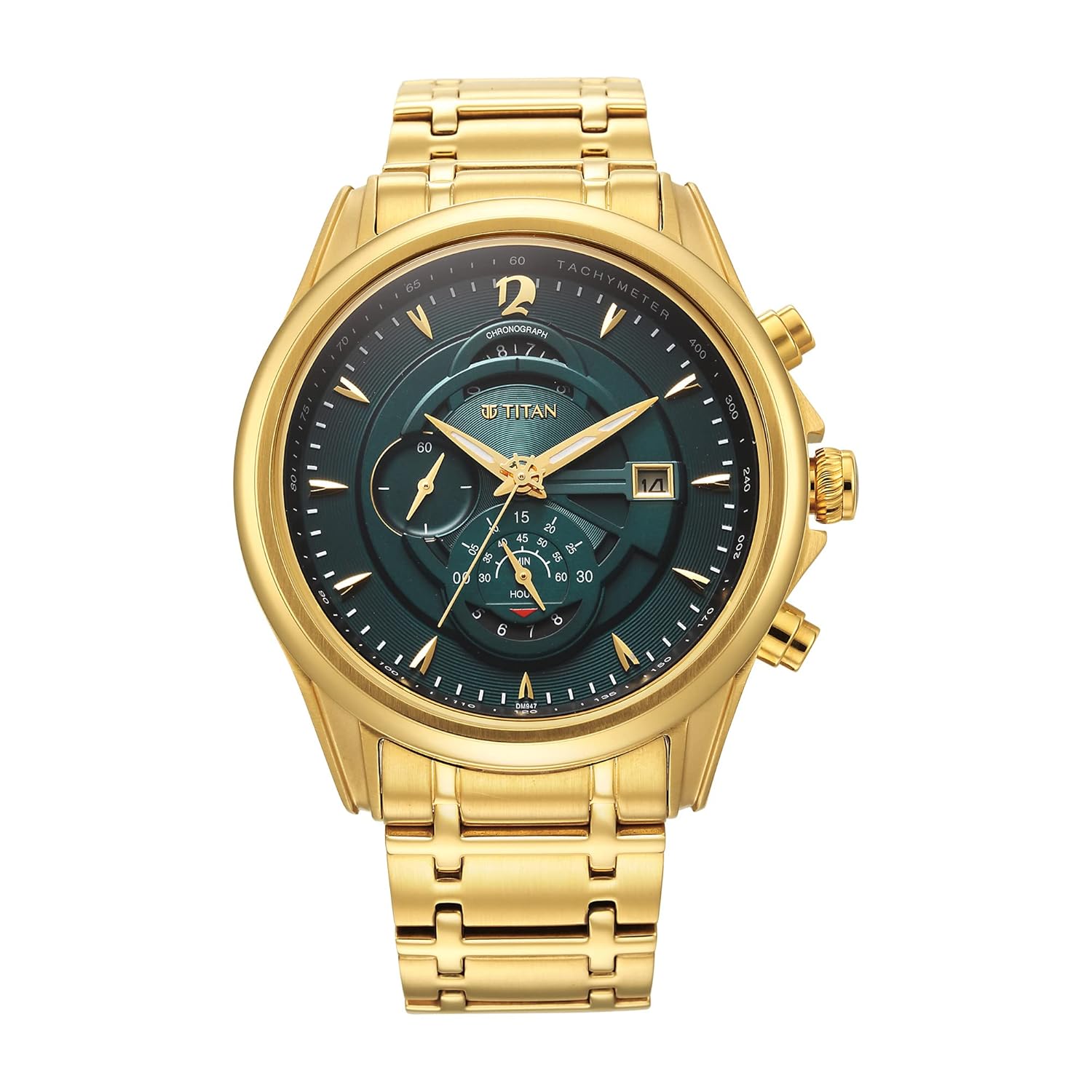 Titan Regalia Premium Quartz Chronograph with Date Forest Green Dial Gold Stainless Steel Strap Watch for Men