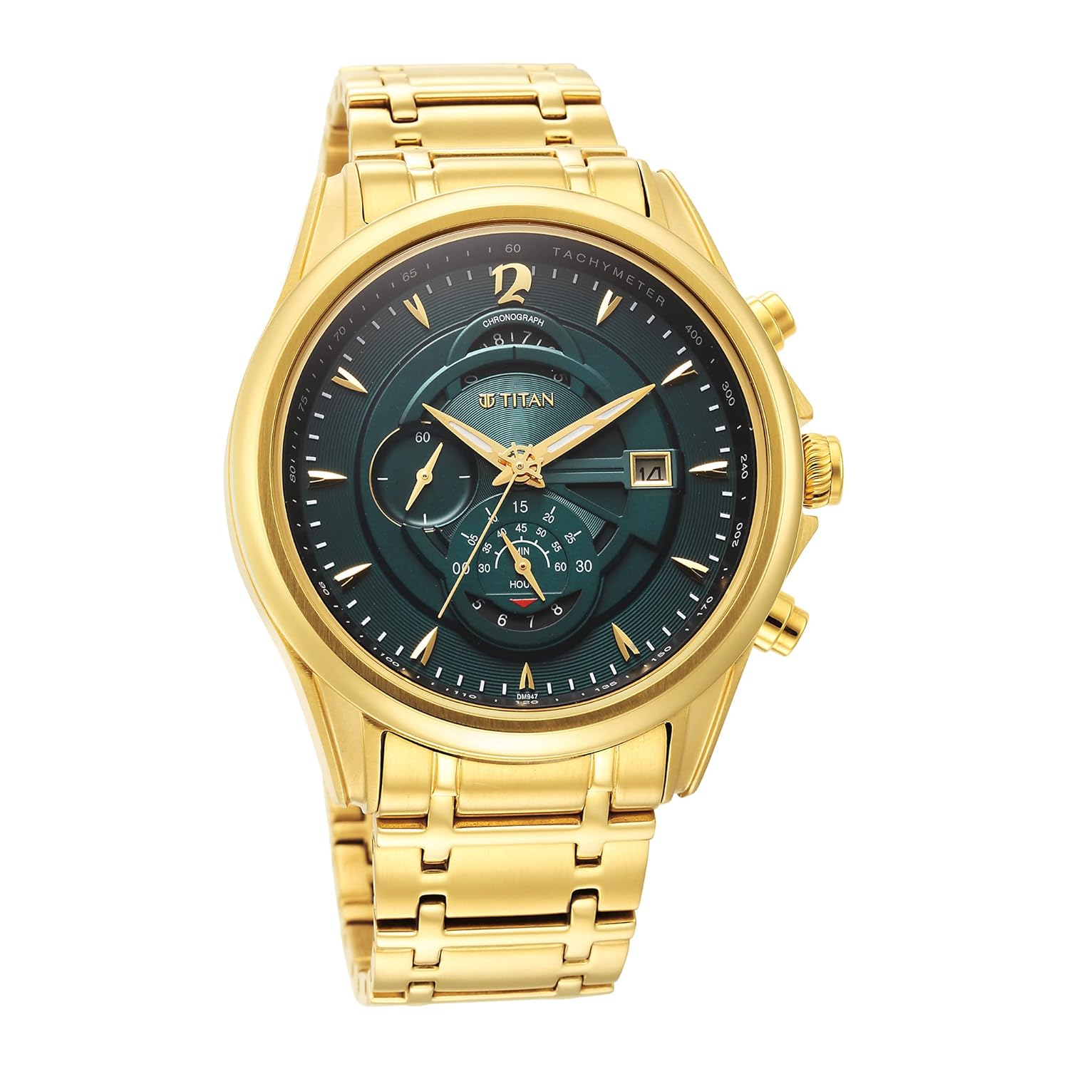 Titan Regalia Premium Quartz Chronograph with Date Forest Green Dial Gold Stainless Steel Strap Watch for Men