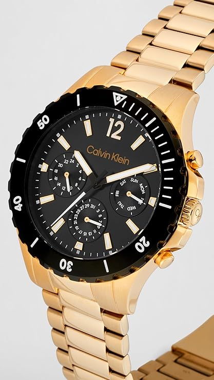 Calvin Klein Sport for Him Qtz Multifunction Black Round Dial Men's Watch|Ionic Plated Rose Gold Steel Material|Rose Gold Color Band