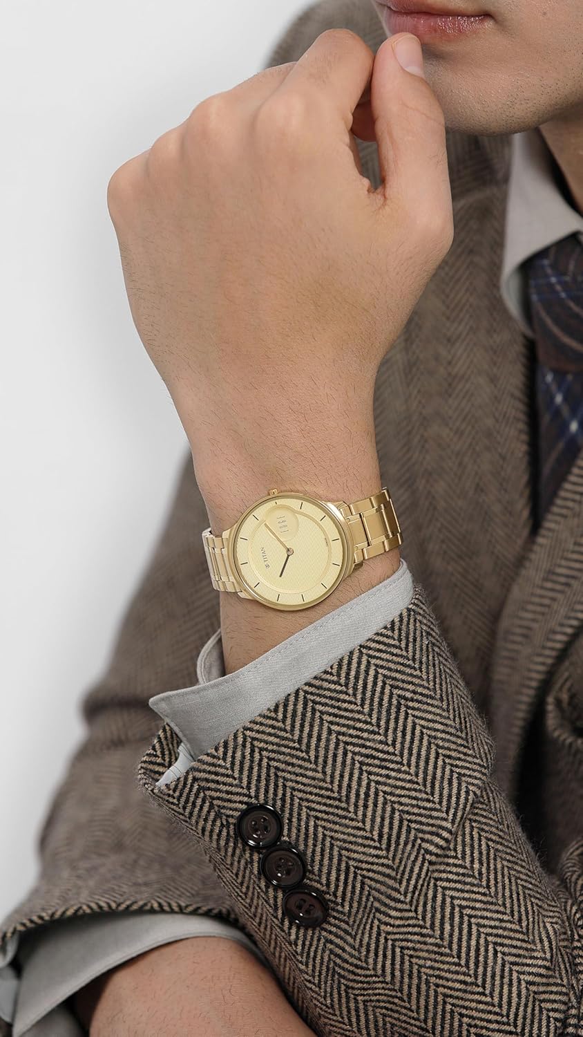 EDGE Titan Quartz Analog Metal Golden Dial Gold Stainless Steel Strap Watch for Men