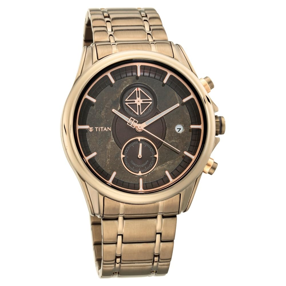 Titan Grandmaster Quartz Chronograph Brown Dial Brown Stainless Steel Strap Watch for Men