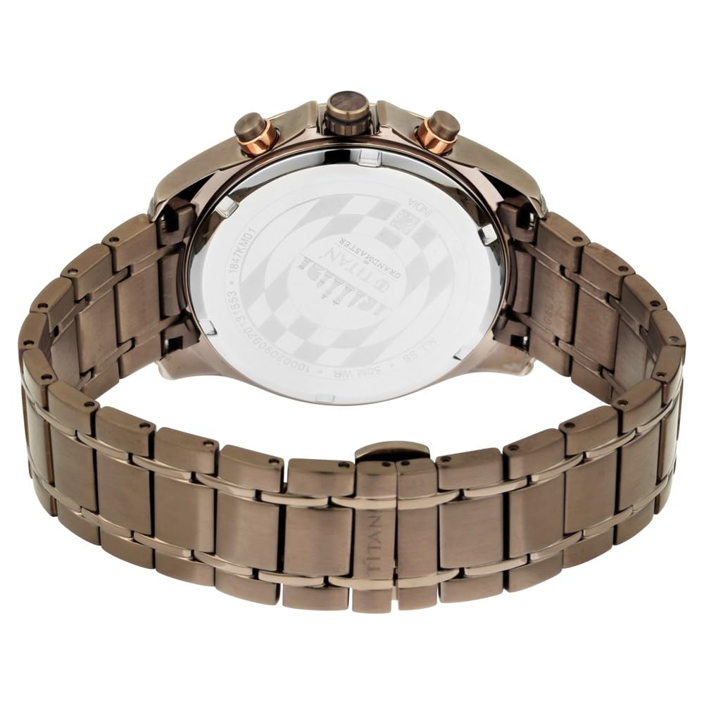 Titan Grandmaster Quartz Chronograph Brown Dial Brown Stainless Steel Strap Watch for Men