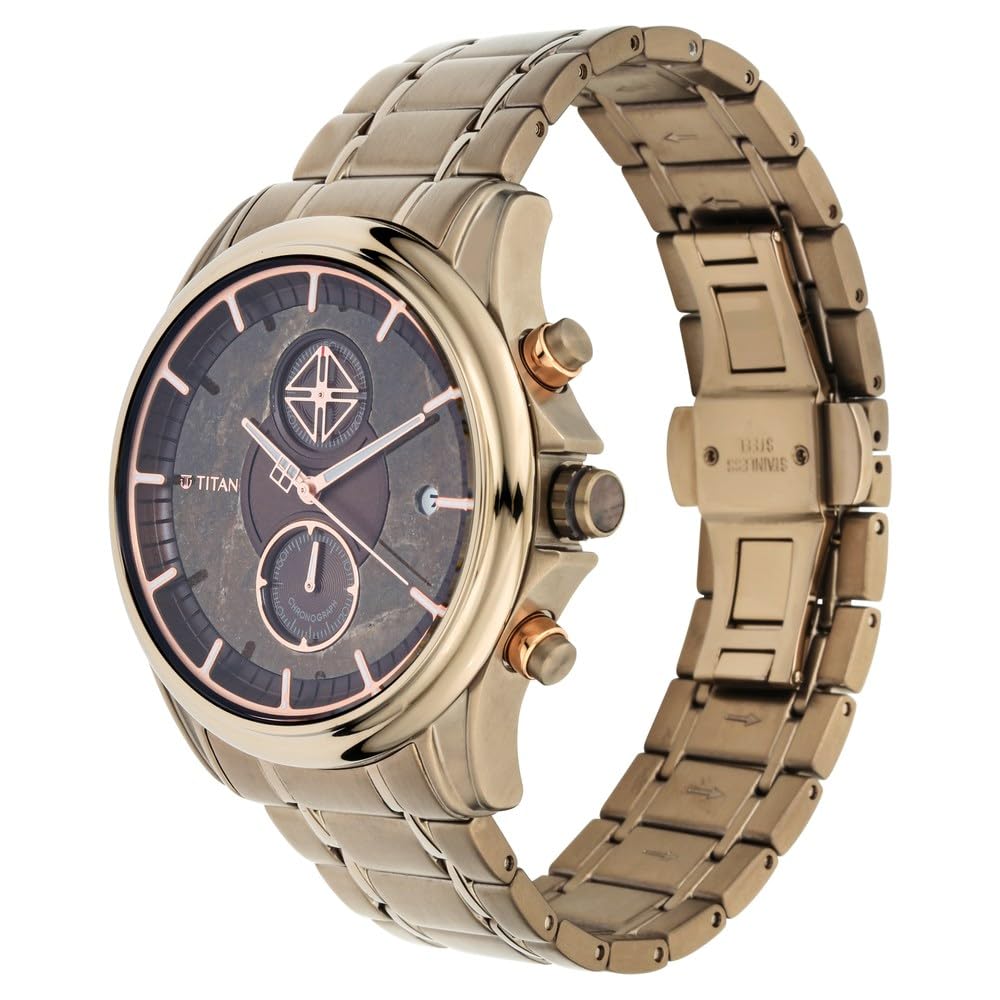 Titan Grandmaster Quartz Chronograph Brown Dial Brown Stainless Steel Strap Watch for Men