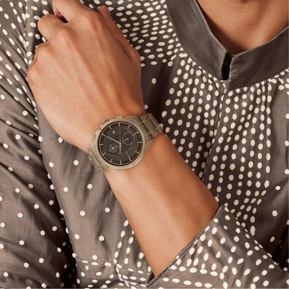 Titan Grandmaster Quartz Chronograph Brown Dial Brown Stainless Steel Strap Watch for Men