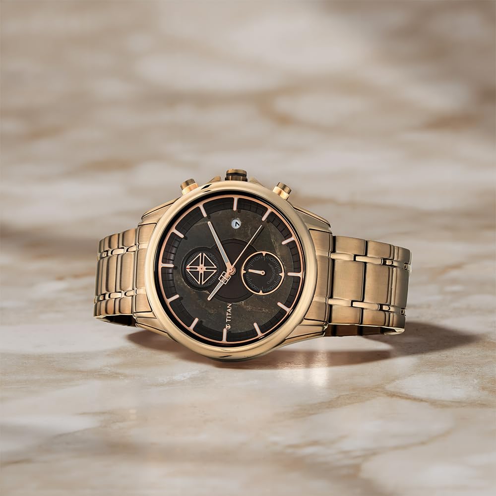 Titan Grandmaster Quartz Chronograph Brown Dial Brown Stainless Steel Strap Watch for Men