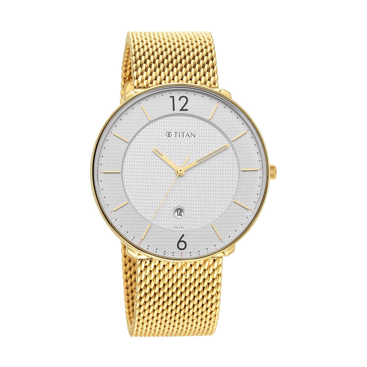Titan Black & Gold Quartz Analog with Date White Dial Gold Stainless Steel Strap Watch for Men