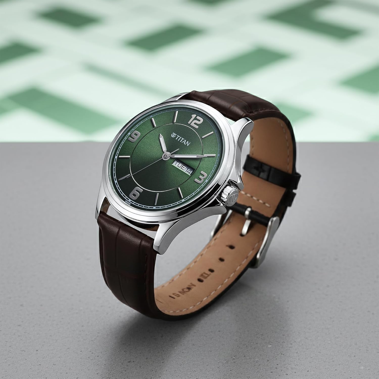 Titan Neo Arabic Quartz Green Round Dial Men's Watch | Genuine Leather Strap Material | Watches for Men Analog