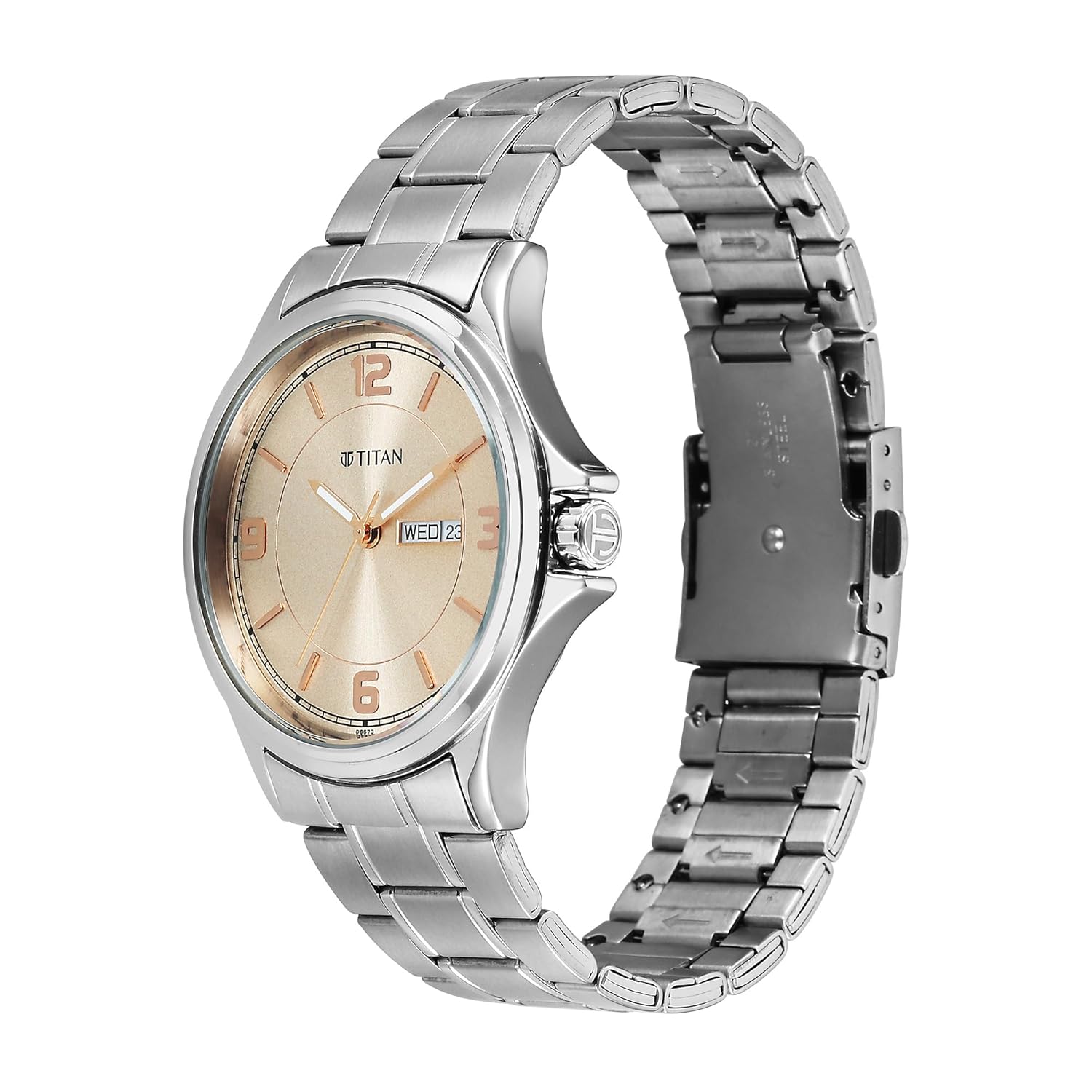Titan Neo Arabic Quartz Beige Round Dial Men's Watch | Stainless Steel Strap Material | Watches for Men Analog