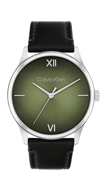 Calvin Klein Ascend Qtz Basic Olive Green Round Dial Men's Watch|Leather Material|Multi Color Band