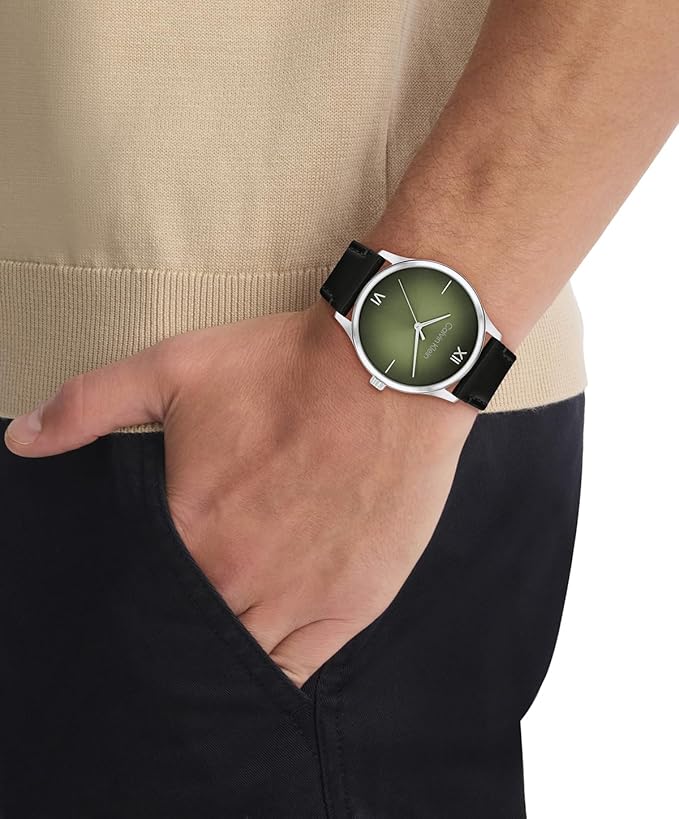 Calvin Klein Ascend Qtz Basic Olive Green Round Dial Men's Watch|Leather Material|Multi Color Band