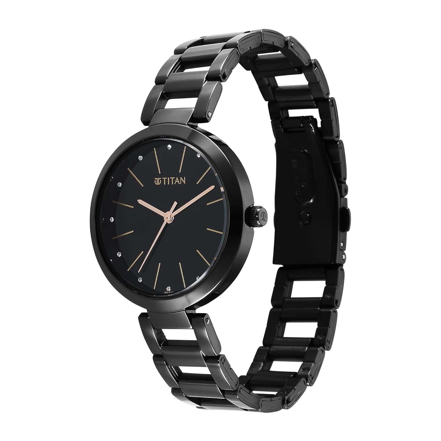 Titan Workwear Quartz Analog Black Dial Black Stainless Steel Strap Watch for Women