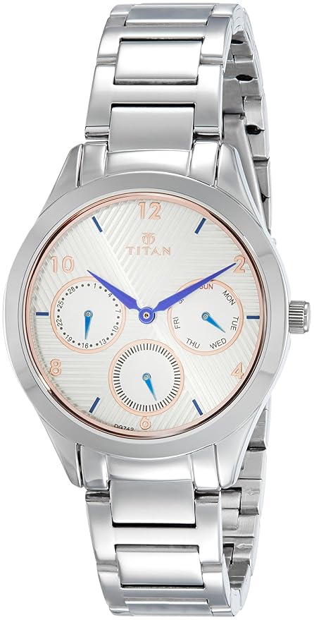 Titan Workwear White Dial Women Watch with Stainless Steel Strap