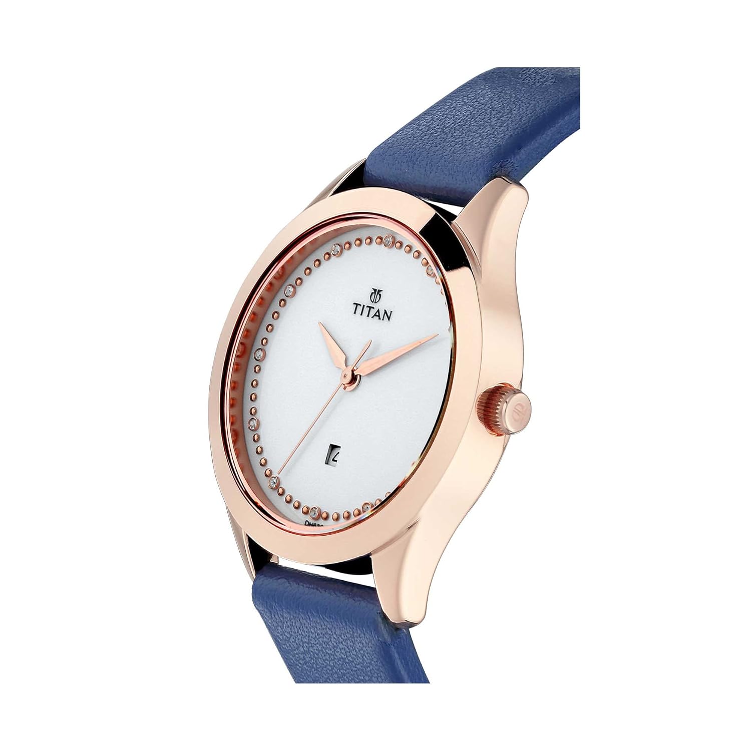 Titan Sparkle Quartz Analog With Date White Dial Blue Leather Strap Watch for Women