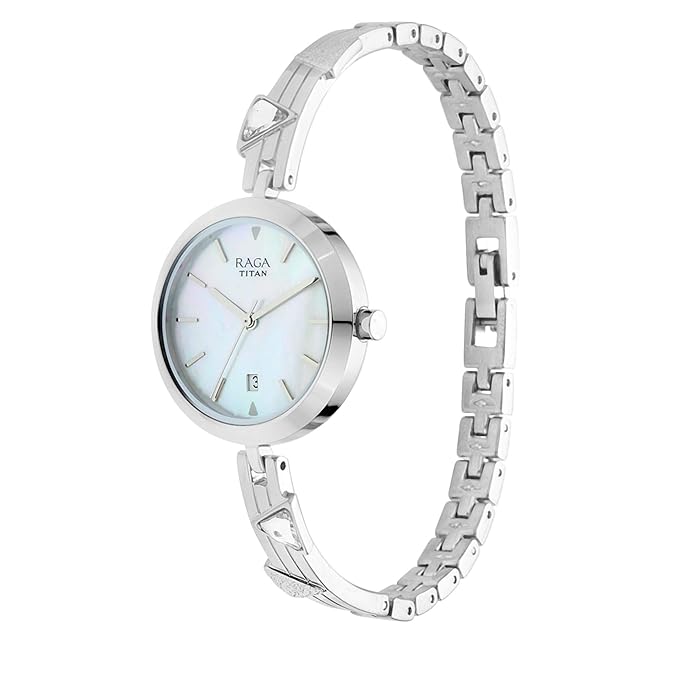 Titan Raga Viva Mother of Pearl Dial Analog with Date Metal Strap Watch for Women