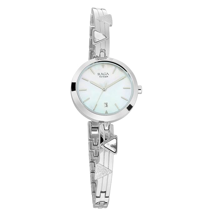 Titan Raga Viva Mother of Pearl Dial Analog with Date Metal Strap Watch for Women
