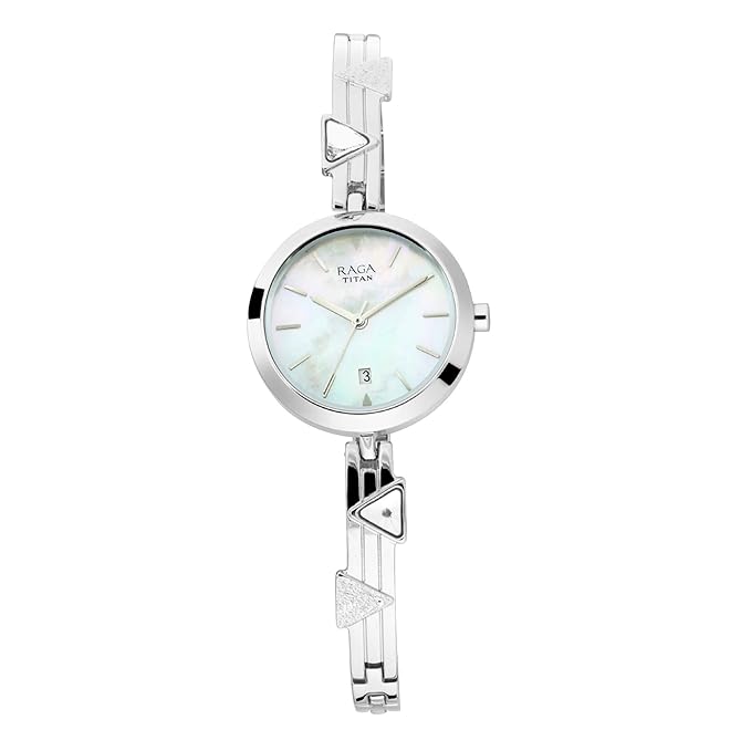Titan Raga Viva Mother of Pearl Dial Analog with Date Metal Strap Watch for Women