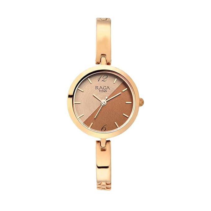 Titan Raga Viva Quartz Analog Bicolour Brown and Beige Dial Rose Gold Metal Strap Watch for Women