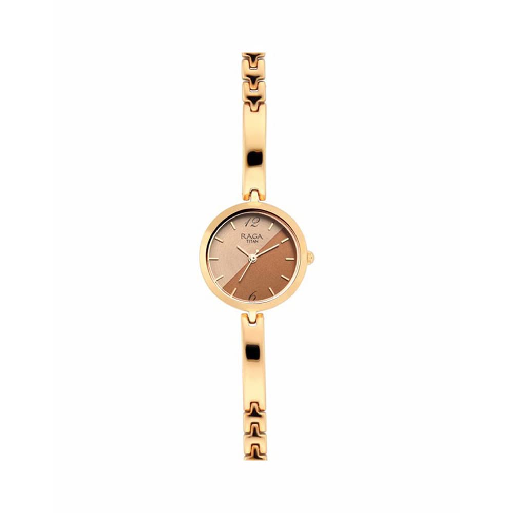 Titan Raga Viva Quartz Analog Bicolour Brown and Beige Dial Rose Gold Metal Strap Watch for Women