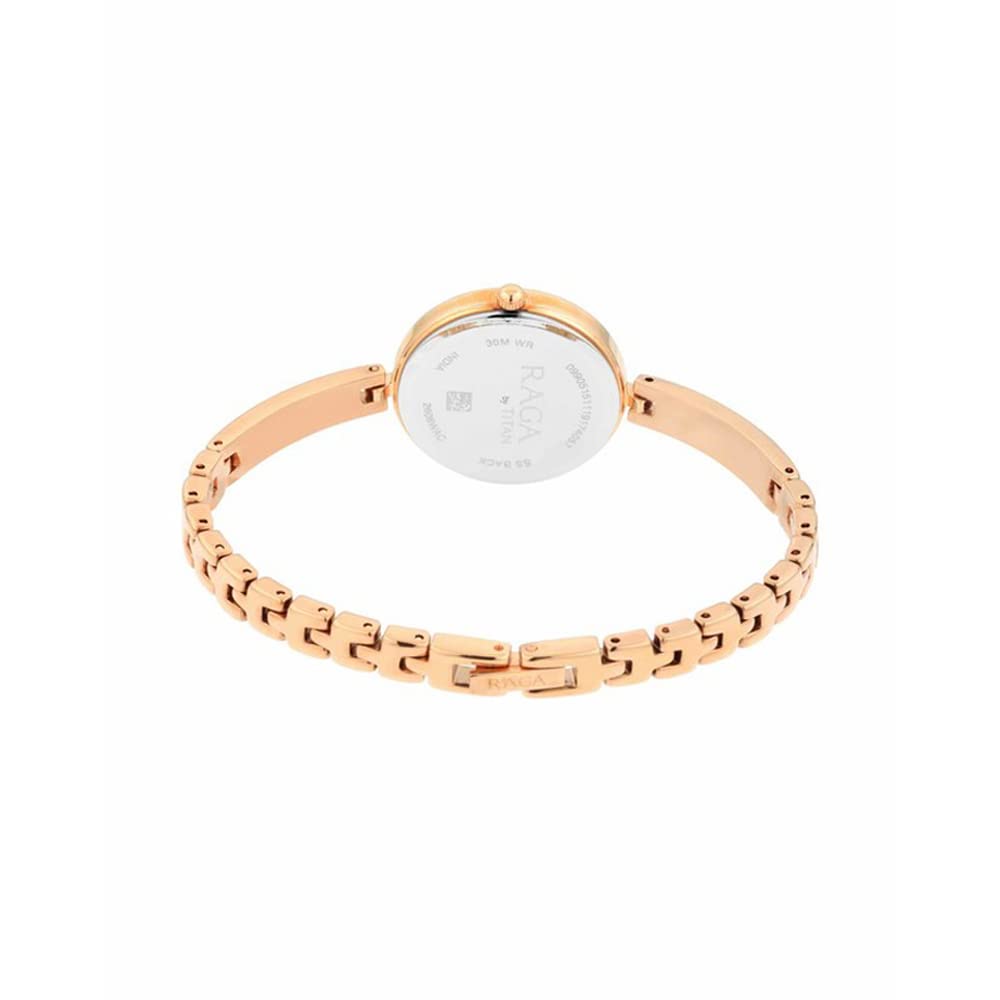 Titan Raga Viva Quartz Analog Bicolour Brown and Beige Dial Rose Gold Metal Strap Watch for Women