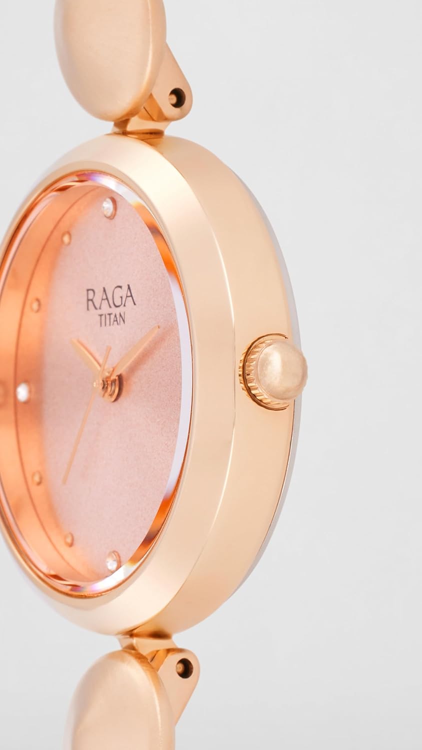 Titan Raga Love All Quartz Analog Pink Dial Rose Gold Metal Strap Watch for Women