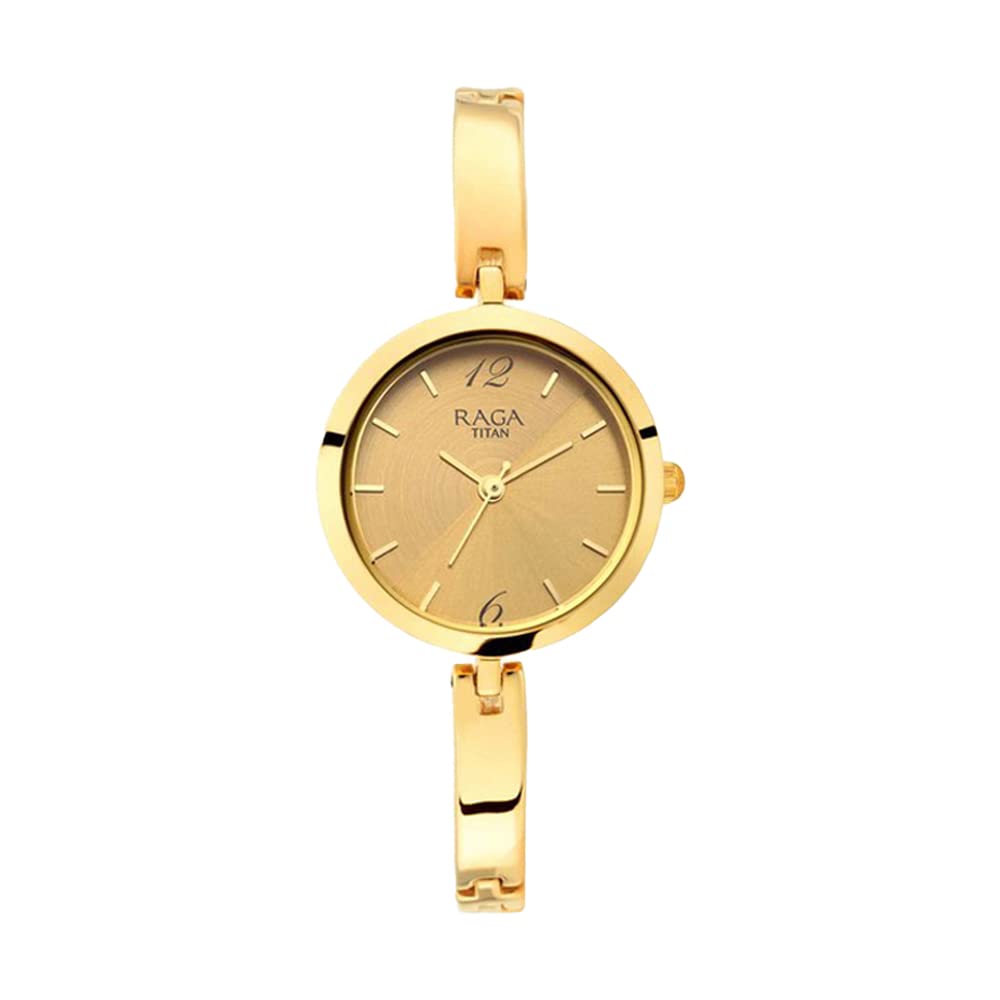 Titan Raga Viva Quartz Analog Champagne Dial Gold Metal Strap Watch for Women